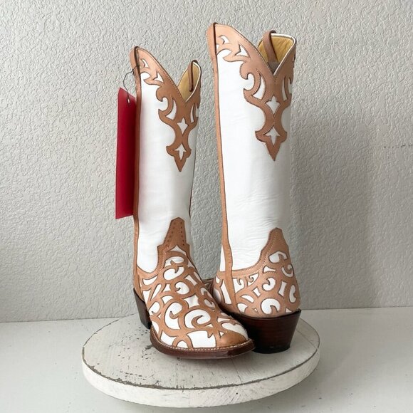 Rod Patrick Womens Cowboy Boots 8.5A Western Cowgirl White Leather French Toe - Picture 1 of 12